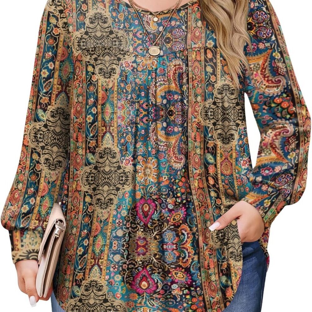 Womens Plus Size Tops Long Sleeve Shirts Crew Neck Flowy Tunic Fall Casual Loose